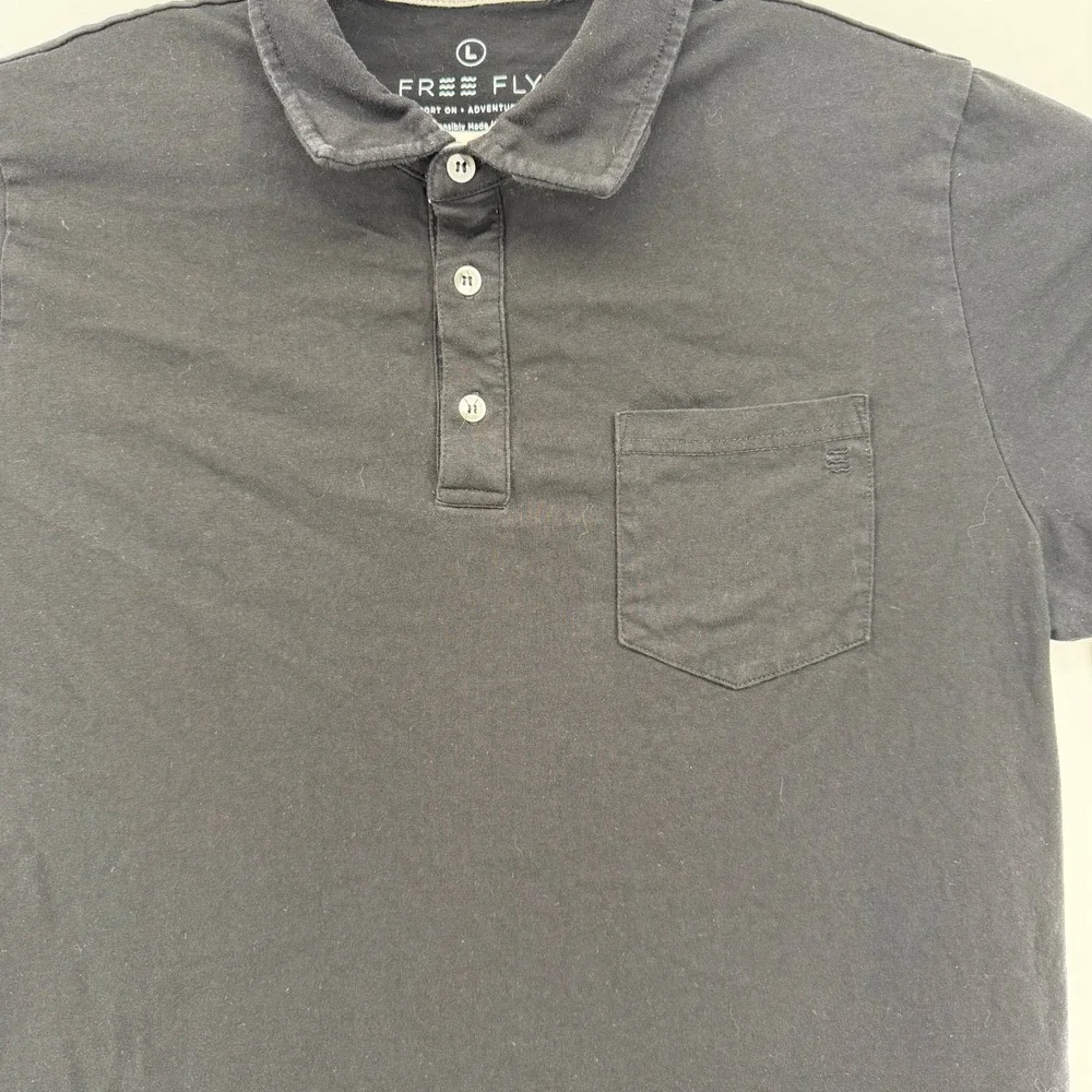 Free Fly Mens Black Short Sleeve Polo Shirt Size L Comfort Bamboo Outdoor Casual